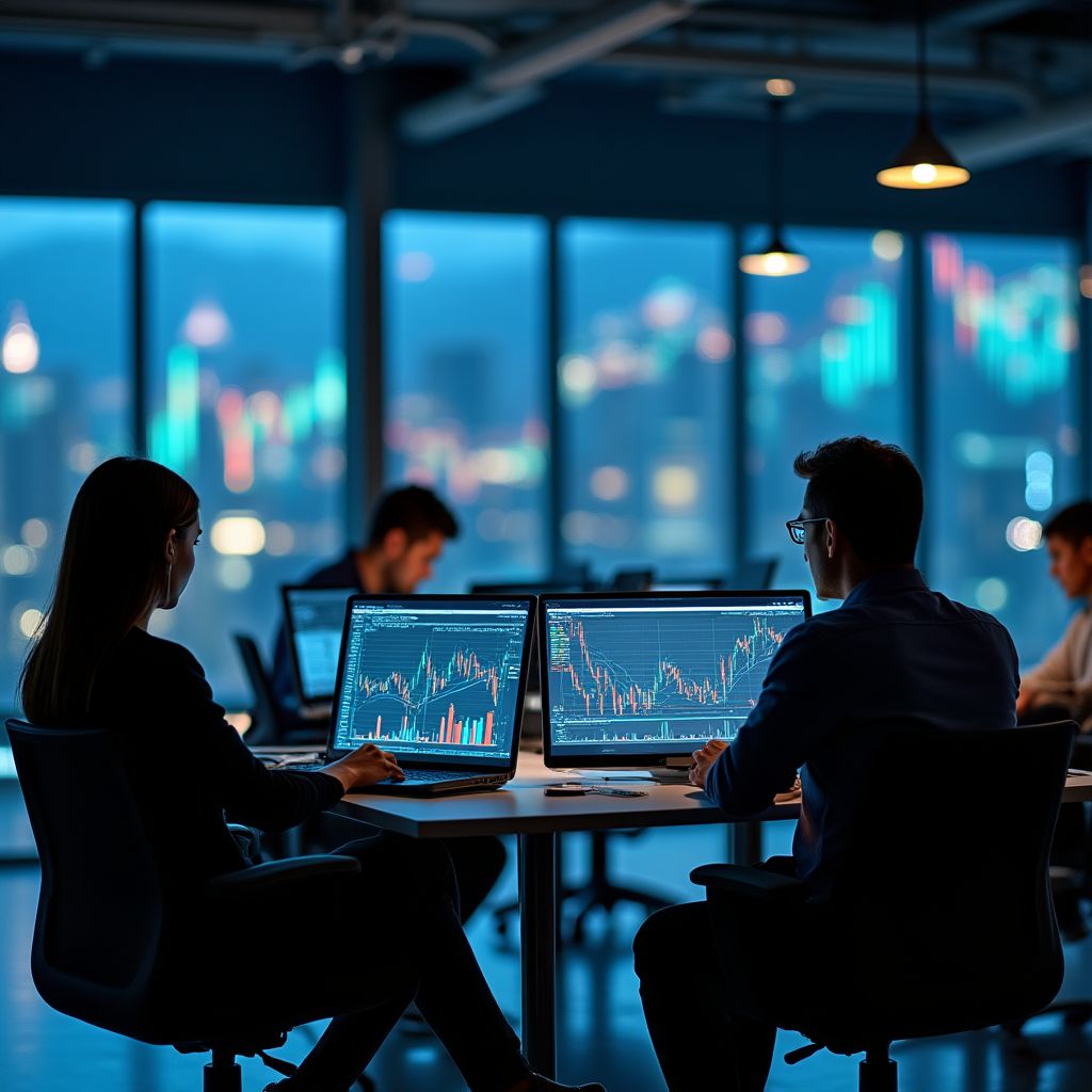 Equipo de profesionales analizando datos financieros